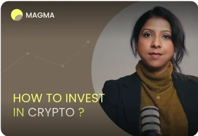 Woman speaking in podcast with text 'How to invest in crypto?' and Magma logo.